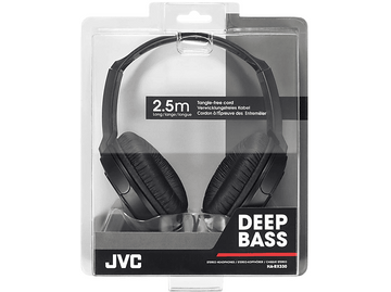 Casque JVC noir dans un emballage plastique transparent, avec 