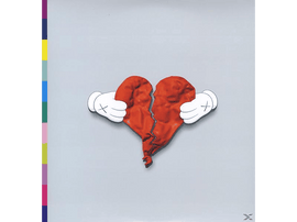 Un cœur rouge brisé tenu par des mains de dessins animés blanches sur fond gris clair.