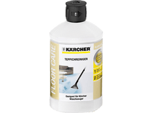 Charger l&#39;image dans la galerie, Flacon blanc de nettoyant pour moquettes. Étiquette : Kärcher, Floor Care, Teppichreiniger.
