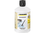 Flacon blanc de nettoyant pour moquettes. Étiquette : Kärcher, Floor Care, Teppichreiniger.