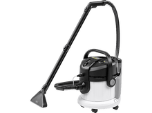Charger l&#39;image dans la galerie, Aspirateur. Corps noir et blanc. Tuyau et poignée noirs. Fond blanc.
