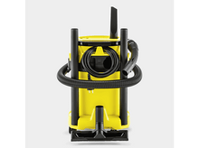 Charger l&#39;image dans la galerie, Aspirateur jaune et noir avec un tuyau et des accessoires, sur fond blanc.
