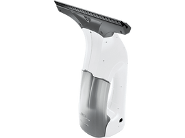 Un nettoyeur de vitres blanc avec une raclette grise et un réservoir d