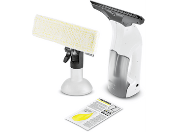 Un ensemble de nettoyage de vitres : vaporisateur avec raclette et un tampon de nettoyage.