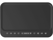 Charger l&#39;image dans la galerie, Un réveil numérique noir avec des boutons et une interface.
