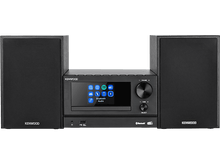 Charger l&#39;image dans la galerie, Chaîne stéréo Kenwood noire avec deux haut-parleurs et une unité centrale avec écran.
