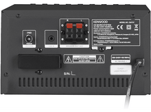 Charger l&#39;image dans la galerie, Arrière d&#39;un micro-système CD Kenwood. Il montre les ports, les informations sur le modèle et diverses étiquettes.
