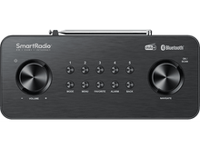 Charger l&#39;image dans la galerie, SmartRadio noir avec boutons pour les fonctions comme le volume, le mode, le menu et les favoris. Écran.
