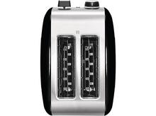 Charger l&#39;image dans la galerie, Un grille-pain noir et argenté montrant des fentes et des éléments chauffants. Les commandes sont en haut.
