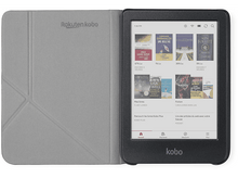 Charger l&#39;image dans la galerie, Une liseuse noire avec une couverture ouverte affichant une liste de livres.
