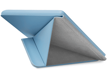 Charger l&#39;image dans la galerie, Un étui de tablette bleu ouvert en forme triangulaire. L&#39;intérieur est gris.
