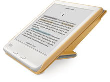 Charger l&#39;image dans la galerie, Une liseuse blanche sur un support jaune, affichant du texte en surbrillance.
