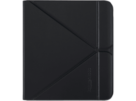 Housse de tablette noire. Logo Rakuten Kobo en relief. Comporte un motif diagonal.