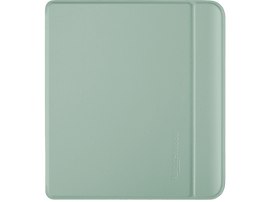 Housse de tablette vert clair, forme rectangulaire, avec une partie surélevée sur le côté droit.