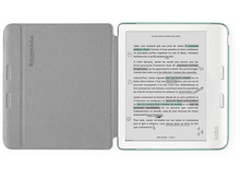 Charger l&#39;image dans la galerie, Liseuse avec une couverture grise ouverte sur une page de texte, avec des notes.
