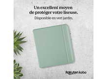 Charger l&#39;image dans la galerie, Un étui Kobo vert clair sur une surface texturée. Texte en français visible.
