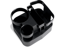 Charger l&#39;image dans la galerie, Organisateur de console de voiture noir avec deux porte-gobelets et une zone de rangement, vue de dessus.
