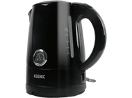 Bouilloire électrique Koenic noire avec jauge, indicateur de niveau d'eau et poignée.