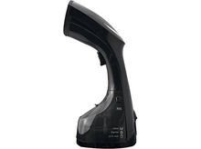 Charger l&#39;image dans la galerie, Vapeur de vêtements noir, vue en angle, fond blanc.
