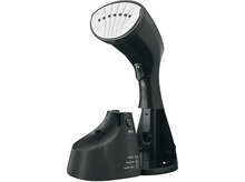 Charger l&#39;image dans la galerie, Vapeur de vêtements noir, avec une base et une tête. Fond blanc.
