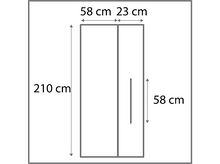 Charger l&#39;image dans la galerie, Diagramme d&#39;une armoire avec dimensions: 210cm de haut, 58cm et 23cm de large, et 58cm pour la poignée.
