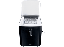 Charger l&#39;image dans la galerie, Machine à glaçons noire avec couvercle ouvert, montrant les moules et le panneau de contrôle.
