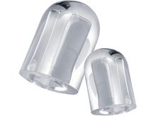 Charger l&#39;image dans la galerie, Deux bouchons d&#39;oreille transparents et clairs avec un dessus lisse et arrondi et un fond plat.
