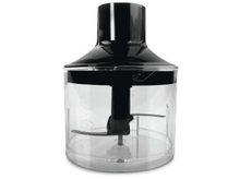 Charger l&#39;image dans la galerie, Accessoire de mixeur en plastique transparent avec boîtier moteur et lames noirs, isolé sur blanc.
