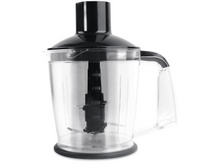 Charger l&#39;image dans la galerie, Mixeur. Récipient transparent avec couvercle noir et lame au centre. Poignée visible.
