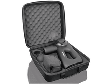 Charger l&#39;image dans la galerie, Un pistolet de massage noir dans un étui de transport noir avec rembourrage en mousse.
