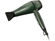 Charger l&#39;image dans la galerie, Sèche-cheveux vert avec des détails noirs. La poignée est courbée avec un interrupteur.
