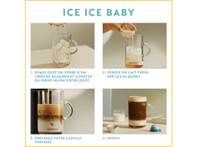 Charger l&#39;image dans la galerie, Quatre images illustrant comment préparer un café glacé. Marque Nespresso.
