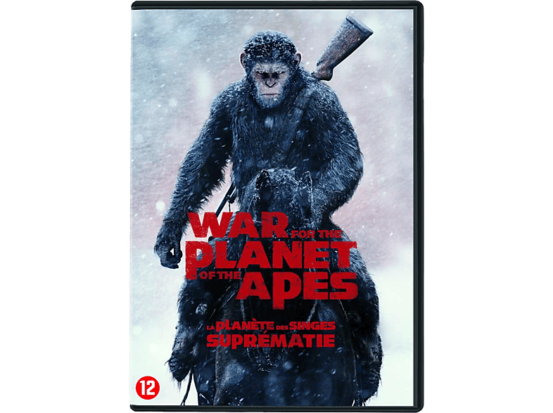 Affiche du film La Planète des Singes : Suprématie, avec un singe et le titre.
