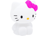 Lampe Hello Kitty blanche avec un nœud rose et yeux, nez et moustaches noirs.