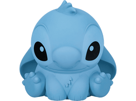 Figurine Stitch bleu clair. Grands yeux noirs, grandes oreilles, position assise.
