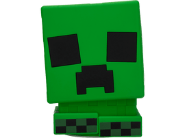 Un visage vert de Creeper de Minecraft avec des yeux et une bouche noirs, sur une base de bloc vert.