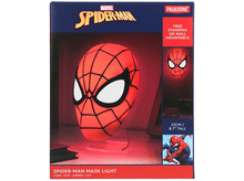 Charger l&#39;image dans la galerie, Une lumière de masque Spider-Man dans une boîte. Le masque est rouge et noir, avec un design d&#39;yeux blancs.
