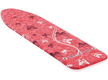 Charger l&#39;image dans la galerie, Une housse de table à repasser rouge avec un motif de papillons sur fond blanc.
