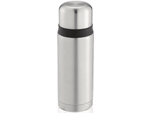 Charger l&#39;image dans la galerie, Bouteille d&#39;eau isotherme argentée avec une bande noire au milieu et un bouchon noir.
