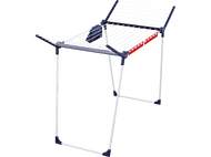 Étendage bleu et blanc, vide.