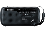 Une radio Lenco noire avec une molette de réglage et un affichage de fréquence numérique.