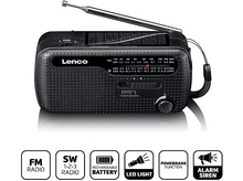 Charger l&#39;image dans la galerie, Radio portable noire avec antenne et icônes de fonction en bas.
