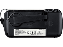 Charger l&#39;image dans la galerie, Vue arrière d&#39;une radio noire avec une poignée et une antenne.
