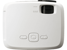 Charger l&#39;image dans la galerie, Un projecteur blanc avec des commandes de mise au point et de correction trapézoïdale.
