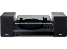 Charger l&#39;image dans la galerie, Platine vinyle avec haut-parleurs, design noir, et logo Lenco.
