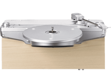 Charger l&#39;image dans la galerie, Platine argentée sur socle en bois, vue de dessus, isolé.
