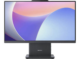Moniteur de bureau Lenovo tout-en-un avec écran incurvé et socle noir.
