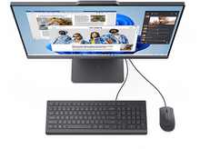 Charger l&#39;image dans la galerie, Vue de dessus d&#39;un moniteur gris foncé avec clavier et souris. L&#39;écran affiche des sites web.
