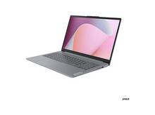 Charger l&#39;image dans la galerie, Un ordinateur portable Lenovo gris est ouvert, affichant un écran rose et blanc. Le clavier et le pavé tactile sont visibles. Logo AMD dans le coin.
