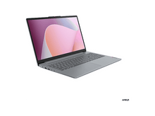 Charger l&#39;image dans la galerie, Un ordinateur portable Lenovo gris sur fond blanc, l&#39;écran affiche des formes roses et violettes. Le clavier est visible et l&#39;ordinateur est ouvert.
